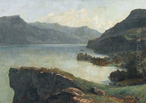 Steile Uferpartie Am Vierwaldstattersee Oil Painting by Francois Diday