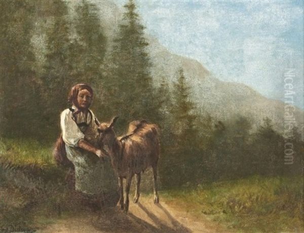 Une Petite Fille Et Une Chevre A Iseltwald Oil Painting by Francois Diday