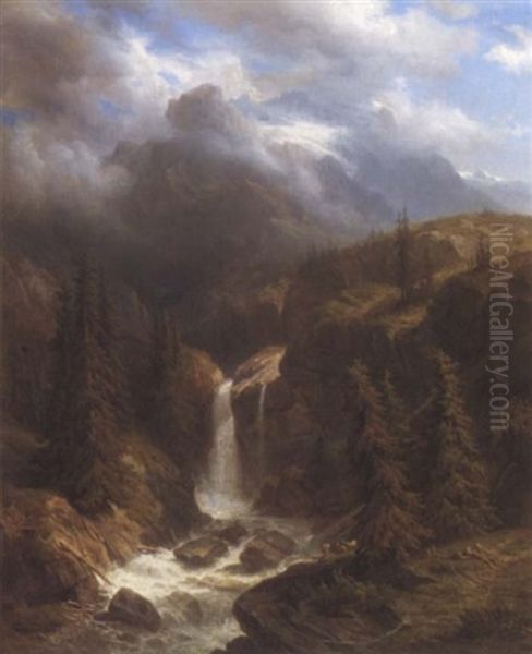 Torrent Dans La Montagne Oil Painting by Francois Diday