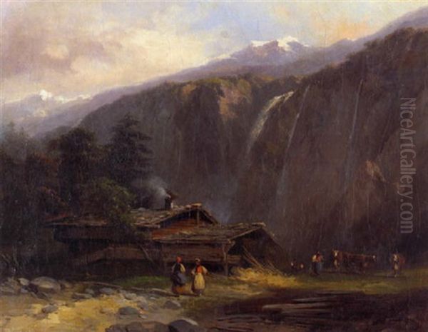 Ansicht Des Lauterbrunnentals Mit Dem Staubbachfall Oil Painting by Francois Diday