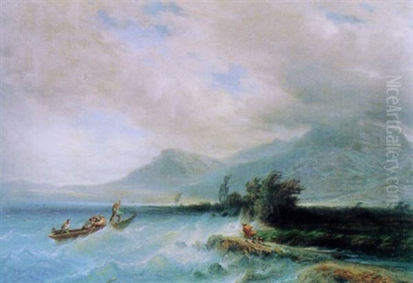 Fischerschiff In Seenot Oil Painting by Francois Diday