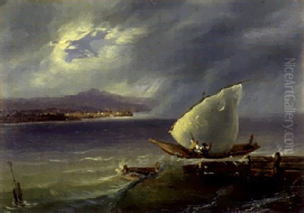 Segelboot Bei Sturm Auf Genfersee Oil Painting by Francois Diday