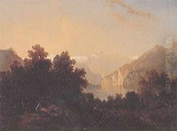 Bord De Lac En Montagne Oil Painting by Francois Diday