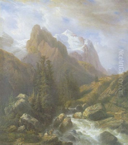 Tours Du Reichenbach Et Du Glacier De Rosenlaui Oil Painting by Francois Diday