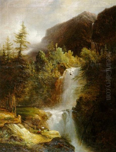 Paysage A La Cascade Oil Painting by Francois Diday