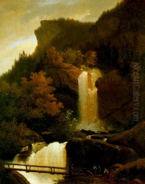 La Cascade Du Wandel Pres De Brienz Oil Painting by Francois Diday