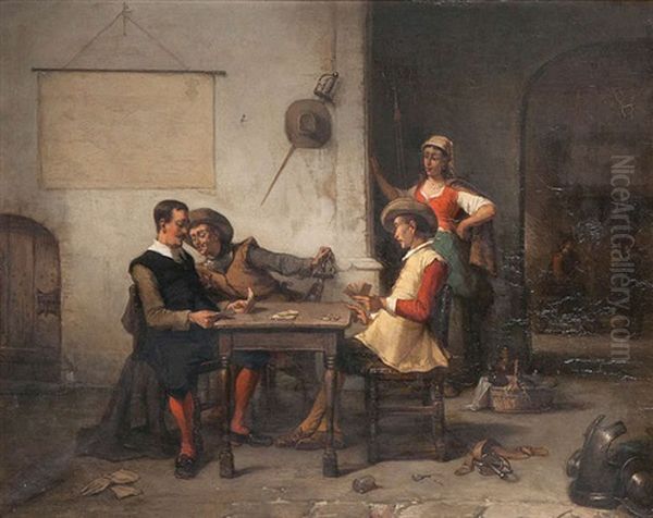 Le Jeu De Cartes Oil Painting by Henri Diddaert