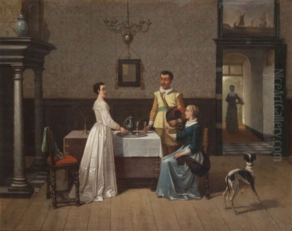 Scene D'interieur Oil Painting by Henri Diddaert