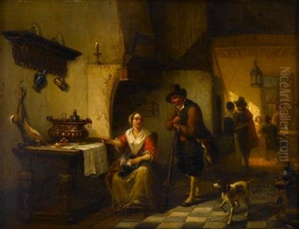 Tavern Scene Oil Painting by Henri Diddaert