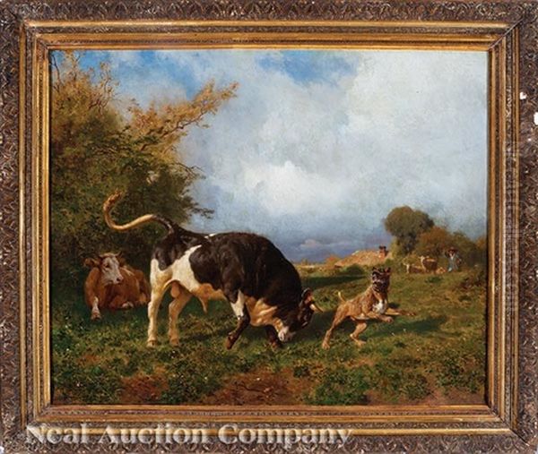 La Confrontation (between A Bull And Dog In The Pasture) by Jules Didier