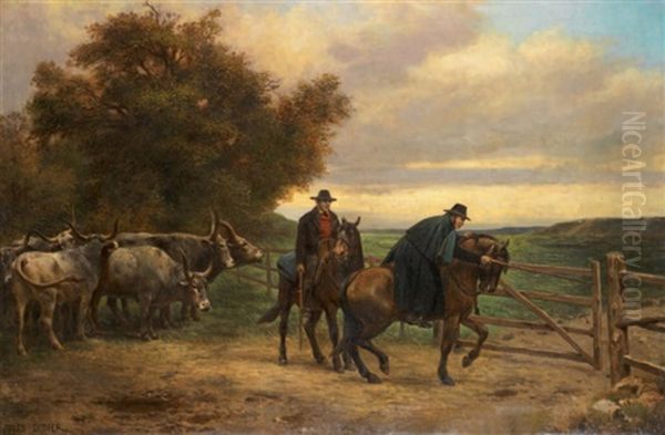 Troupeau Et Gardiens A Cheval Oil Painting by Jules Didier