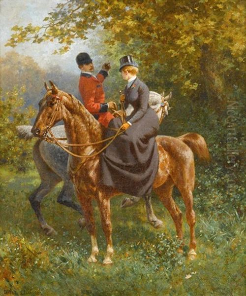 Amazone Et La Cavalier En La Chasse Oil Painting by Jules Didier