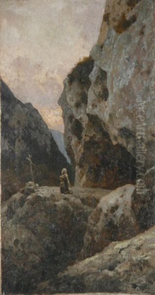 Betender Eremit Im Gebirge Oil Painting by Jules Didier