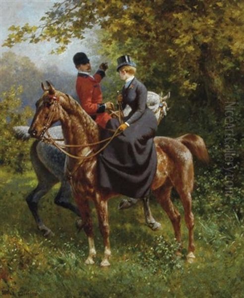 Amazone Et Cavalier A La Chasse Oil Painting by Jules Didier