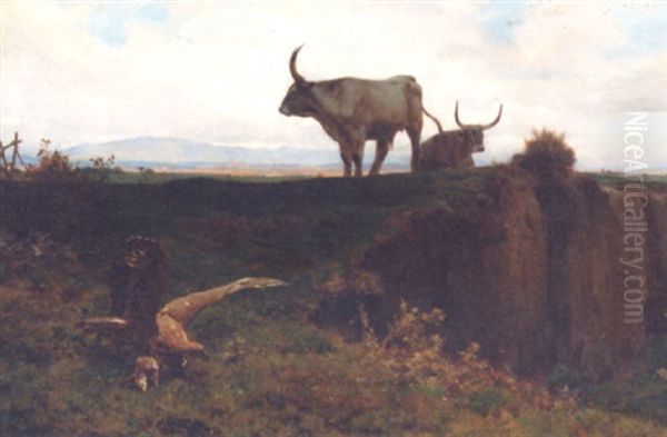 Buffalo In The Roman Campagna Oil Painting by Jules Didier