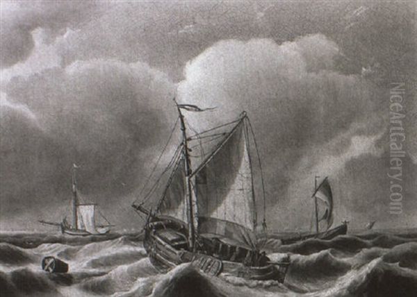 Fischerboote Bei Steifer Brise Im Kustengew,sser Oil Painting by Fritz Diedrichs