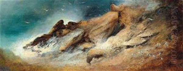 Seagulls In A Stormy Bay Oil Painting by Karl Wilhelm Diefenbach