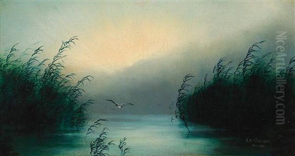 Seagull In Reeds by Karl Wilhelm Diefenbach