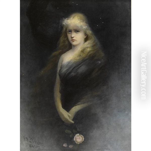 Junge Frau Mit Rose / Allegorie Der Verlorenen Liebe Oil Painting by Karl Wilhelm Diefenbach