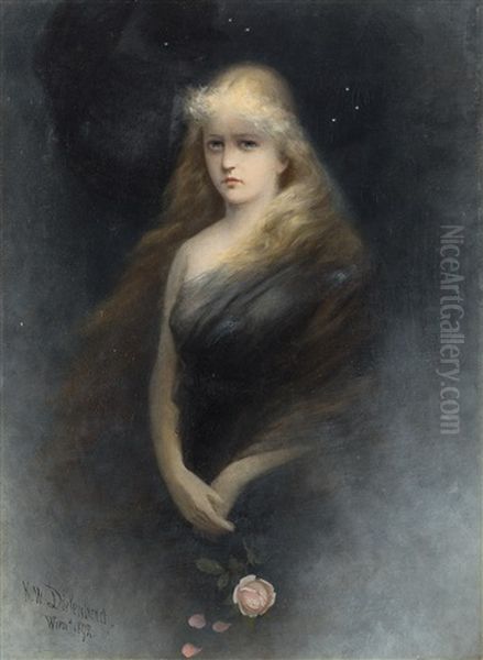 Junge Frau Mit Rose Oil Painting by Karl Wilhelm Diefenbach