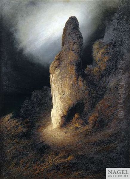 Felsenlandschaft Auf Capri Bei Mondschein by Karl Wilhelm Diefenbach