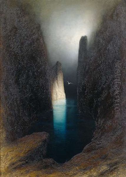 Steilkuste Auf Capri Bei Mondschein Oil Painting by Karl Wilhelm Diefenbach