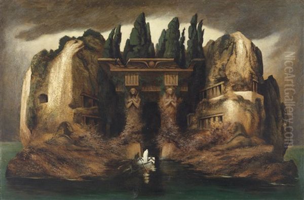 Toteninsel (after Arnold Bocklin) Oil Painting by Karl Wilhelm Diefenbach