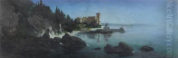 Schloss Am Meer In Triest Oil Painting by Karl Wilhelm Diefenbach