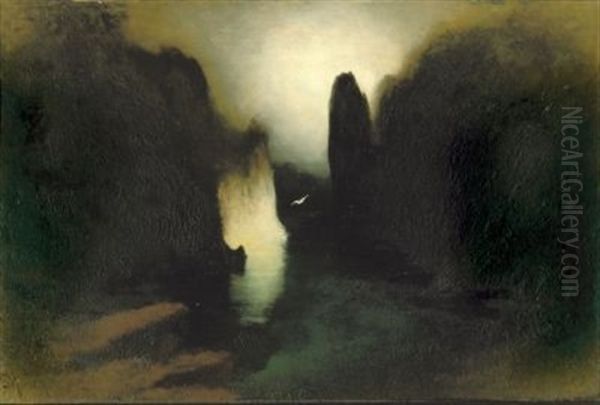 Die Steilkuste Auf Capri Im Mondschein Oil Painting by Karl Wilhelm Diefenbach