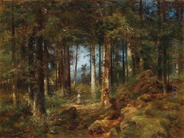 Pine Forest Oil Painting by Anton Heinrich Dieffenbach