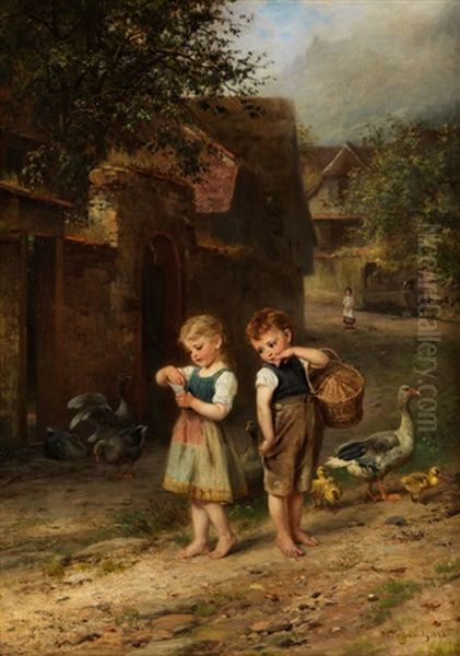 Die Kleinen Gansehirten Oil Painting by Anton Heinrich Dieffenbach