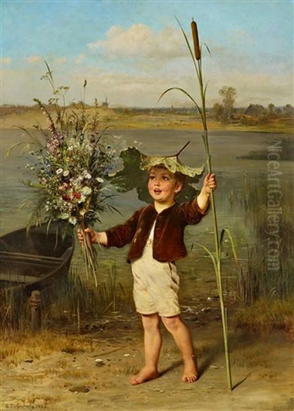 Kleiner Knabe Mit Grosem Blumenstraus Oil Painting by Anton Heinrich Dieffenbach