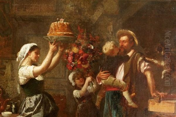 Happy Birthday, Daddy Oil Painting by Anton Heinrich Dieffenbach