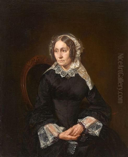 Bildnis Einer Dame Mit Blutenkranz Oil Painting by Anton Heinrich Dieffenbach