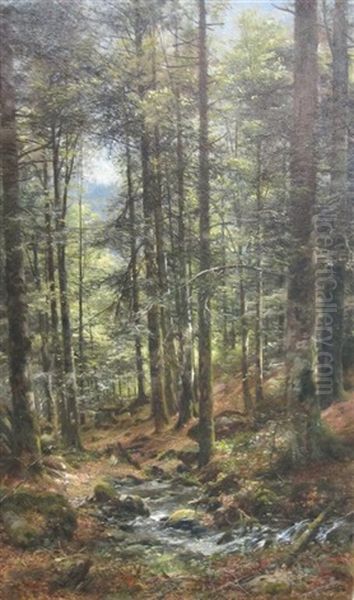 In A Forest Oil Painting by Anton Heinrich Dieffenbach