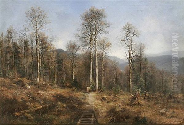 Waldlandschaft Mit Holzsammlern Oil Painting by Anton Heinrich Dieffenbach