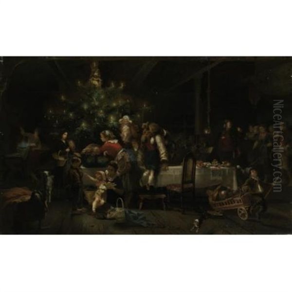 A Christmas Party Oil Painting by Anton Heinrich Dieffenbach