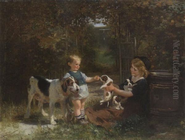 Spielkamaraden Oil Painting by Anton Heinrich Dieffenbach