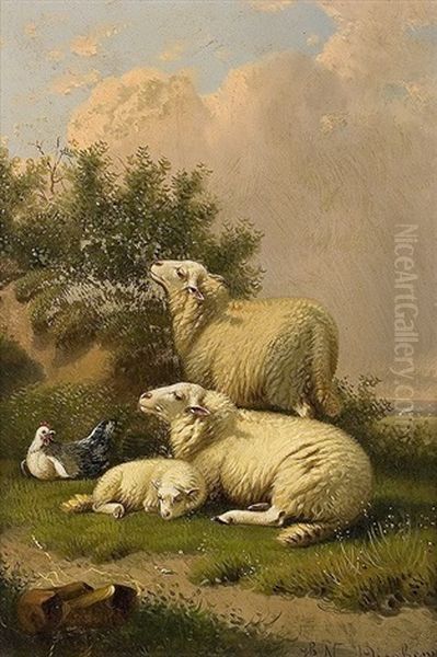 Schafe Mit Lamm Oil Painting by Jacob Van Dieghem