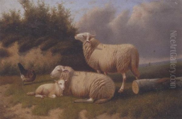 Sheep Resting Oil Painting by Jacob Van Dieghem