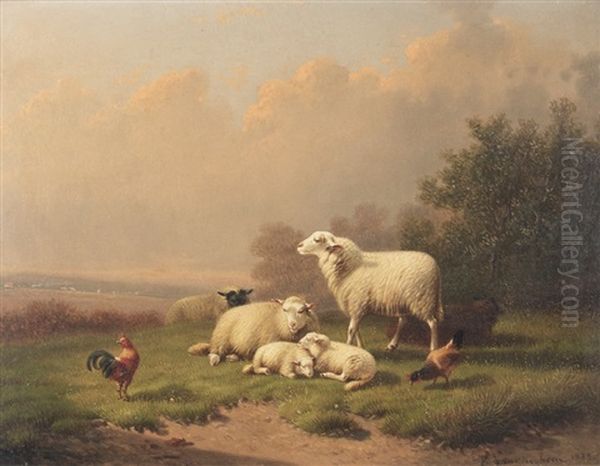 Sheep Oil Painting by Joseph Van Dieghem