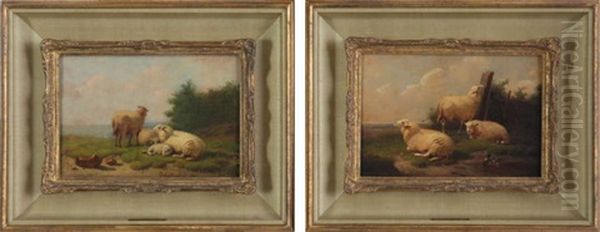 Paysage Aux Moutons (pair) Oil Painting by Joseph Van Dieghem