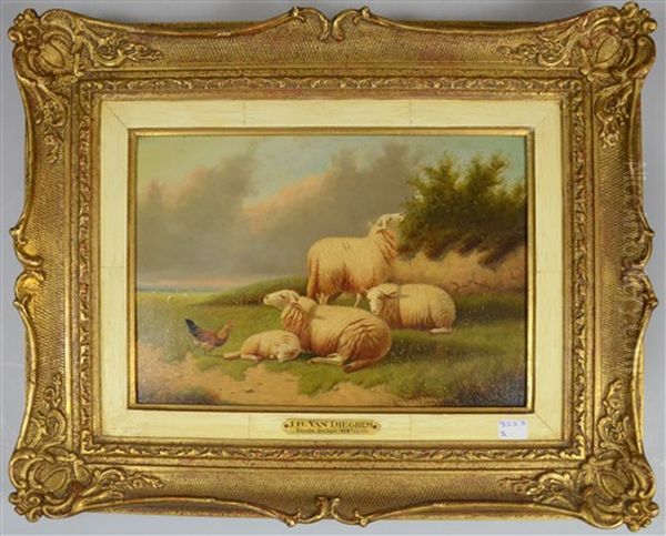 Moutons Oil Painting by Joseph Van Dieghem