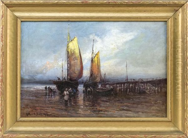 Beached Sailing Vessel Oil Painting by Arthur Vidal Diehl