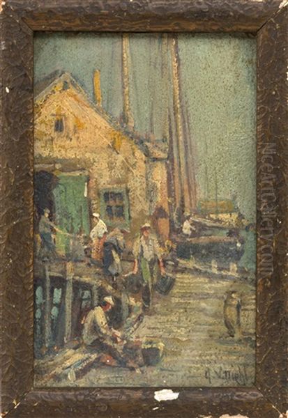 Figures On The Wharf, Provincetown, Massachusetts Oil Painting by Arthur Vidal Diehl