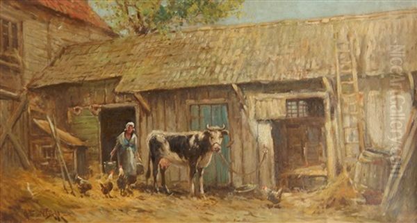 Farmyard Oil Painting by Arthur Vidal Diehl