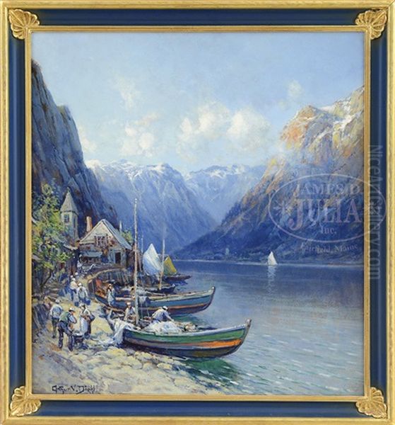 European Fishing Village Oil Painting by Arthur Vidal Diehl