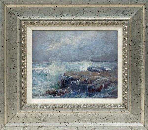 Surf Crashing Over The Rocks Oil Painting by Arthur Vidal Diehl