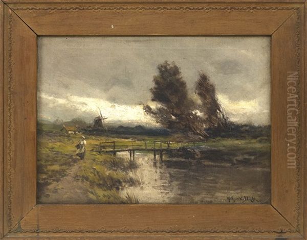 Dutch Landscape Oil Painting by Arthur Vidal Diehl