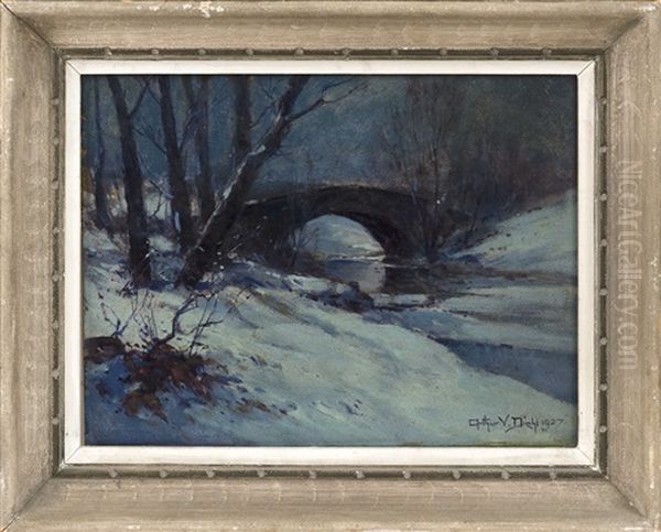 A Bridge Over A Snowy Stream Oil Painting by Arthur Vidal Diehl